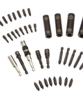 Impact Driver Bit Set 38 Piece With Pivot Holder For Straight Or Pivot Mode arranged with various screwdriver bits and sockets.