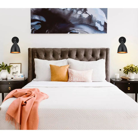 Set Of 2 Dope Industrial Farmhouse Metal Wall Sconces With On Off Switch beside bed in modern bedroom setting