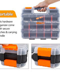 RC Gear Organizer Box With Adjustable Compartments And Removable Dividers, durable plastic box with handle, transparent view.