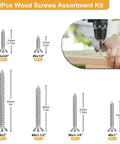 Wood Screws 210 Piece Assortment Kit 304 Stainless Steel Phillips Drive shown with six sizes for home DIY wood projects