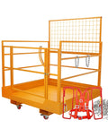 Heavy Duty Forklift Safety Cage With 1400 Lbs Capacity Rock Solid Steel Aerial Lift Basket with safety harness and chains.