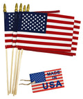 12 Pack Small American Flags 4x6 Inches Hand Held Stick Flags Spear Top Made In USA Patriotic Mini Flags Cotton Crafted Lightweight