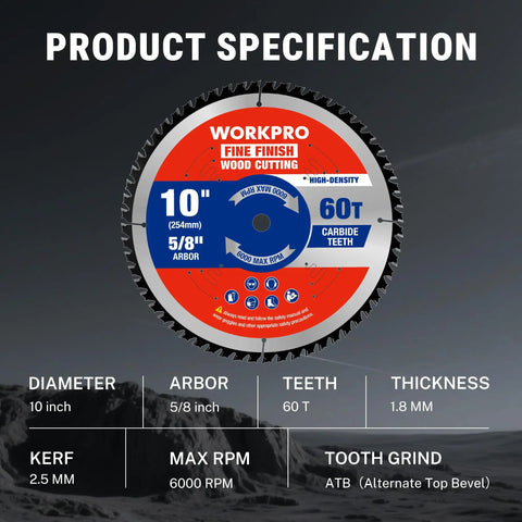 10 Inch 60T Fine Finish Woodworking Circular Saw Blade For Plywood And Trim With Thin Kerf 1.8mm Carbide Tipped ATB Teeth