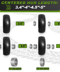 Flat Free 11x4.00-5 Lawn Mower Front Tires For Zero Turn Mowers With Solid Smooth Tread, hubs 3.4, 4, 4.5, 5 inches visible