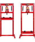 Heavy Duty 12 Ton Hydraulic Shop Floor Press With H Frame And Steel Plates Adjustable Working Table Floor Stand Jack Built To Handle Gears And Bearings Powder Coated Rust Resistant Construction For Tough Shop Use