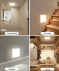 USB C Rechargeable Motion Sensor Ceiling Light 550LM With Remote installed in shower, stairway, hallway, and closet settings