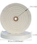 Two Pack Beefy Extra Thick White Cotton Buffing Wheels Eight Inch Diameter with Five Eighth Inch Arbor Hole for Heavy Duty Polishing
