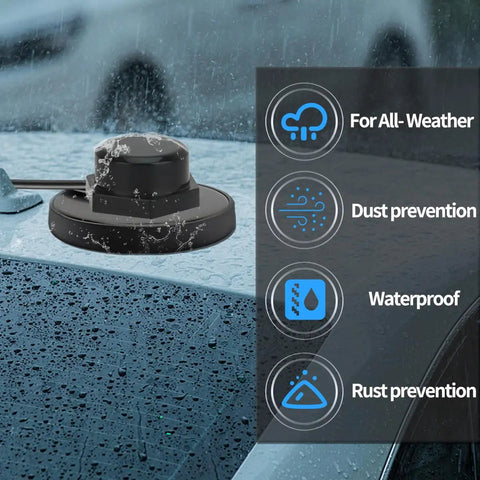 Weatherproof Antenna Mount Cap Cover With O Ring Seal For VHF UHF GMRS CB Radios And NMO Antenna Mount Base on wet car roof.