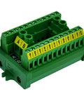 Two Row 2x12 Position Screw Terminal Block Distribution Module 30A 300V with screw mount, green extendable A/B channels
