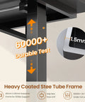 Close-up of durable test on 65mm heavy coated steel tube frame of L Shaped Electric Standing Desk With File Cabinet And Drawers, 63 By 53 Inch Height Adjustable Computer Desk For Home Office, Power Outlet, Keyboard Tray, Led Lights, Stand Up Gaming Table, Black.