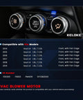 Front HVAC Heater Blower Motor Fan For Kia Soul 2014 To 2019 1.6L And 2.0L Hatchback control panel showing compatibility.