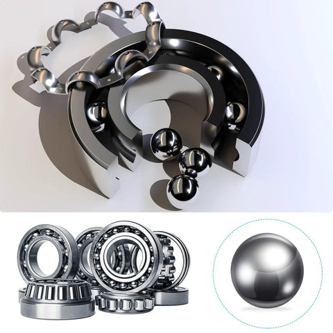 9mm 304 Stainless Steel Precision Bearing Balls Set, 10 Pieces For Industrial Machinery, Automotive, And DIY Projects, Pro Grade Beads For Bearings, Casters, Drawer Slides, And Semi Precision Applications, shown with bearings and a single ball