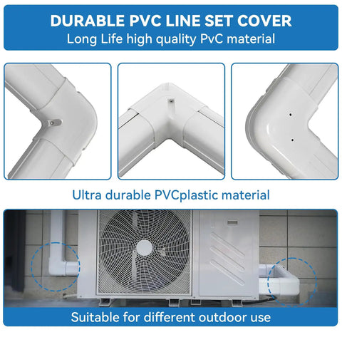Hella Tough Pvc Line Set Cover For Mini Split Ac Systems showing durable white PVC elbows and straight sections for tubing protection.