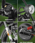 Badass 2 In 1 Electric Golf Cart And Mobility Scooter with digital instrument, headlights, front shock absorber, and rear storage.