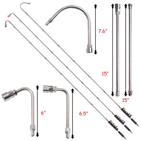 Pressure Washer Extension Wand Set, 15 Inch Stainless Steel Lance Kit with 30 Degree, 90 Degree and U Shaped Wands, Six Nozzle Tips