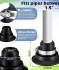 2 Pack Roof Collar Repair Boots For 1.5 To 2 Inch Vent Pipes With Silicone Sealant Included DIY Friendly Flexible Thermoplastic Rubber Roof Vent Flashing Collar Quick Leak Fix For Existing Roof Boots USA Made shown with pipe and dimensions