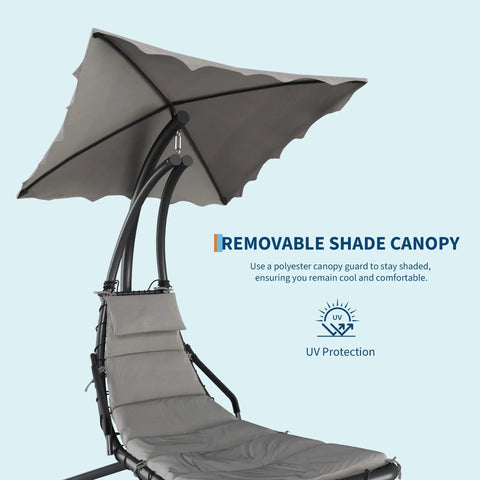 Chaise Lounger Swing Chair With Umbrella Canopy For Outdoor Patio And Indoor Use Hanging Lounge With Stand Curved Steel