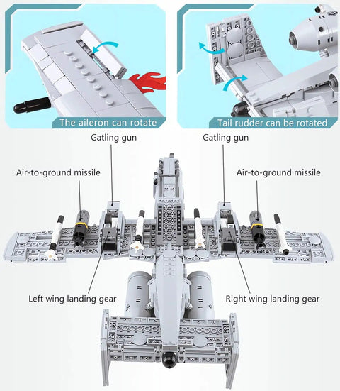 A10 Warthog Plane Building Toy Set With 961 Pieces For Adults And Teens Realistic Fighter Jet Building Blocks, top view