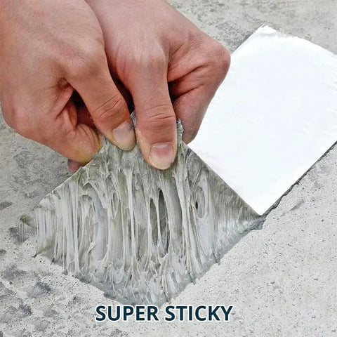 Close-up of Butyl Tape For RV Roof Sealant 4 Inch By 16 Foot Waterproof Repair Tape being peeled, showing its sticky texture.