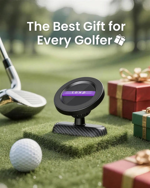 Magnetic Golf Cart Phone Holder With 360 Degree Rotation Fits EZGO Club Car Yamaha Golf Carts in grass with golf ball and gifts