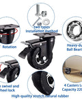 4 Inch Heavy Duty Caster Wheels Set Of 4 With Locking, Silent 360 Degree Swivel, Natural Elastic Rubber, 2200 Lbs Load Capacity
