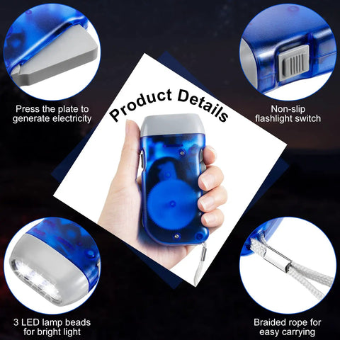 Close-up of blue hand crank flashlight from Grab This 36 Pack Hand Crank Flashlights No Battery Required Emergency Flashlight Squeeze Flashlight Bulk Gift Set In Yellow Gray Blue Red For Home Camp Car Holiday Use