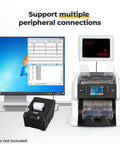 Bank Grade Money Counter For Multicurrency And Mixed Denominations With Serial Number Tracking connected to a computer and printer