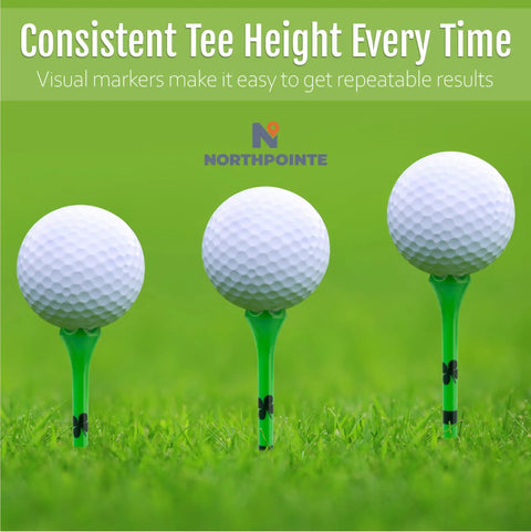 Three golf balls on Neon Plastic Golf Tees Three And One Quarter Inch 40 Pack Ultra Bright Colors For Easy Visibility In Low Light Made In USA With Four Leaf Clover Shamrock Design Durable Plastic Golf Tees Bulk on grass