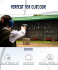 Shooter using Double Spinner Auto Reset Steel Target For Centerfire Handguns Up To Forty Four Magnum Outdoor Shooting Practice