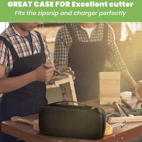 Durable ZipSnip Case For Worx WX081L WX082L Cordless Scissors shown in workshop setting with tools and wooden crafts.