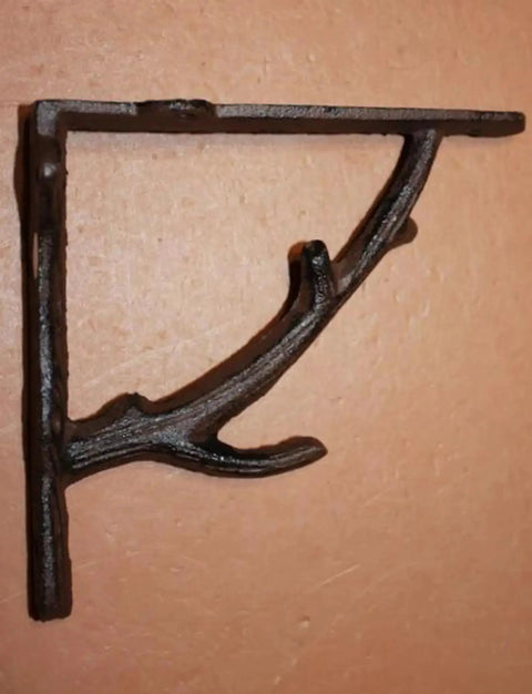 Tree Branch Themed Shelf Brackets Set Of Six, Heavy Duty Rustic Steel Supports For Open Shelves, side view, single bracket