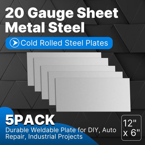 Five Pack 20 Gauge Cold Rolled Steel Sheet Metal Plate 12 By 6 Inches Weldable And Durable For DIY Auto Repair And Industrial Projects Built To Last For Fabrication And Metalwork Automotive Mods And Home Workshop Use, 5 sheets
