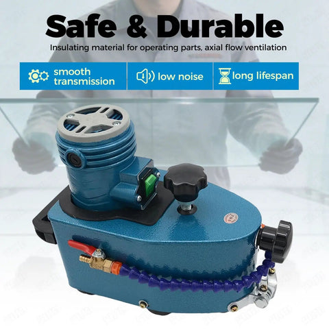 Heavy-Duty Glass Edge Polisher and Beveller with 10 Wheels, 800W motor, close-up view highlighting smooth operation details.