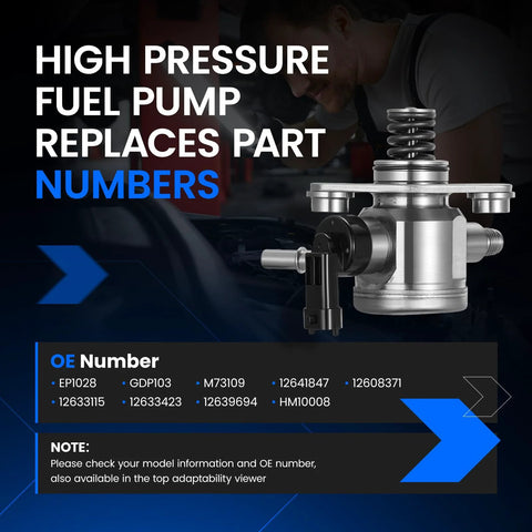 Plug N Play High Pressure Fuel Pump With Seal Gasket And Bolt For GMC Terrain 2010-2017, Chevy Equinox, part numbers shown