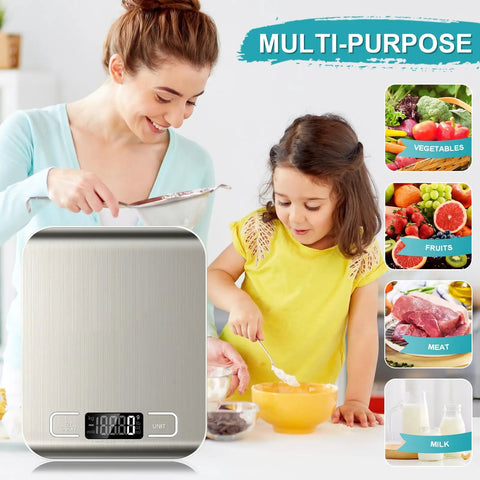 Digital Kitchen Scale 11Lb Capacity With Tare And LCD Display Six Unit Modes Stainless Steel Grams Ounces Baking Cooking Dieting
