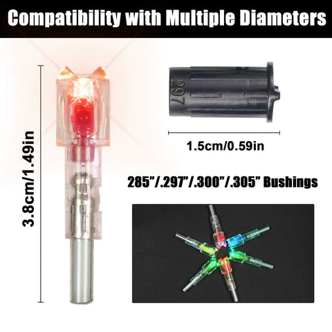 Six Pack LED Lighted Nocks For Crossbow Bolts With 24 Bushings In 0.285 Inch 0.297 Inch 0.300 Inch 0.305 Inch Sizes high visibility display
