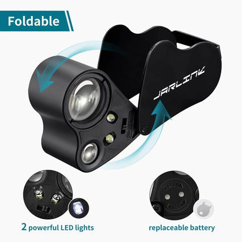 All In One Jewelers Loupe Set With Illuminated Magnifiers Providing 30x 60x And 90x Three Level Zoom Plus LED UV black light features