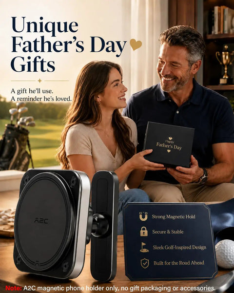 Man and woman holding Father's Day gift, featuring Upgraded Magnetic Golf Cart Phone Holder With 20x N55 Magnets