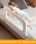 Child sleeping safely with Toddler Bed Rail Guard With 14 Height Adjustable And Swing Down Design For Extra Tall Child Safety.