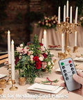 Ivory 24 Pack Flameless Taper Candles With Remote And Timer, 11 Inch LED Battery Operated Candles on wedding table setting
