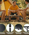 Foldable Camping Table With Waterproof Plastic Tabletop Portable Picnic Table Aluminum Frame Three Height Levels Ideal For BBQs Camping And Indoor Or Outdoor Use Sturdy Easy Clean 22.8 Inches Long 15.7 Inches Wide with people camping