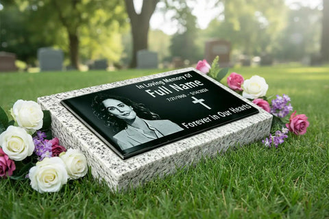 Weatherproof Custom Memorial Plaques In Black Granite With Marble Base For Gardens And Cemeteries Durable Outdoor Monuments