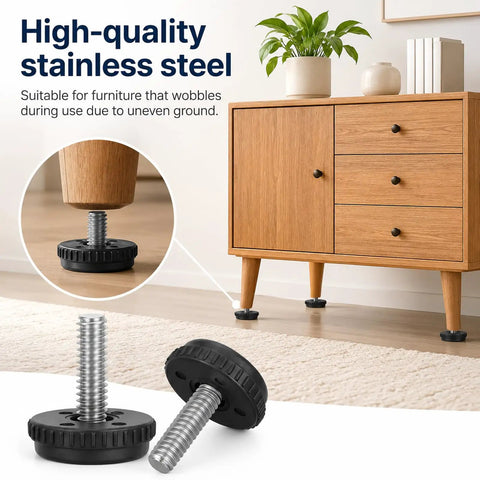 Adjustable 1/4-20 Stainless Steel Furniture Levelers Set Of 10 Screw In Table Feet under wooden cabinet