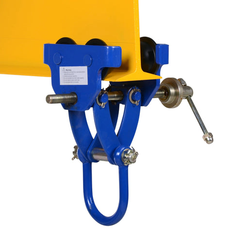 Side view of Steel Quick Install Manual Trolley 4000 Lb Capacity with Four Rollers Lifting Eye and Safety Ring 10 Inch Headroom