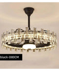 Slick Black Crystal Ceiling Fan Light With No Fuss Remote And Super Quiet Blades Built For Modern Living Rooms Or Bedrooms, view from below.