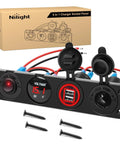 Slick 4 Inch Toggle Switch Panel With Dual USB Power Outlet And LED Voltmeter For Your Rig. Compact design with voltage display.