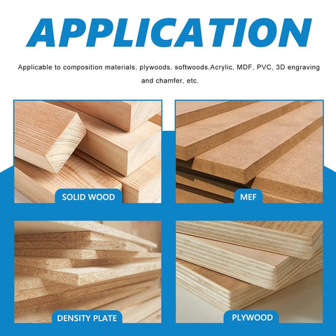 Architectural Molding Router Bit Set, Half Inch Shank application on solid wood, MEF, density plate, and plywood woodworking materials
