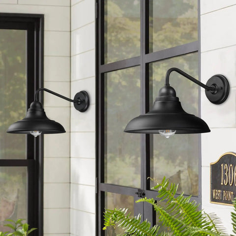 Two Pack Black Wall Lanterns Outdoor Indoor Barn Sconce Lights Classic Modern Gooseneck Exterior Lighting For Farmhouse Style Weatherproof