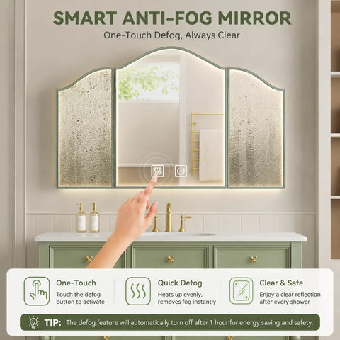 Slick Modern Bathroom Vanity With Floating Sink Cabinet Anti Fog Mirror Seamless Stone Basin On Solid Wood features touch defog control.