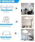 Installation methods for 4 Pack 2x2 Ft LED Flat Panel Ceiling Light Fixture 45W 5800 Lumens 5000K White Dimmable 0-10V Recessed